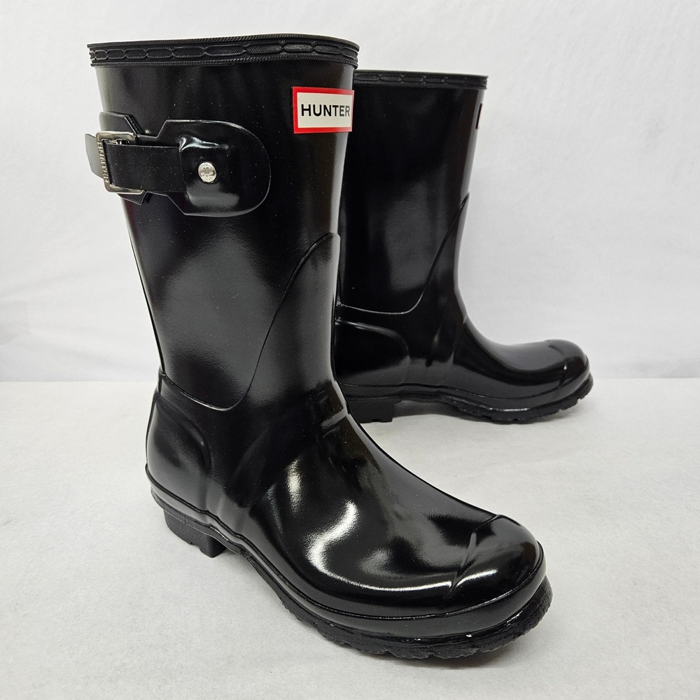 Hunter Original Short Gloss Rain Boots WFS1000RGL Black Women's Size 6